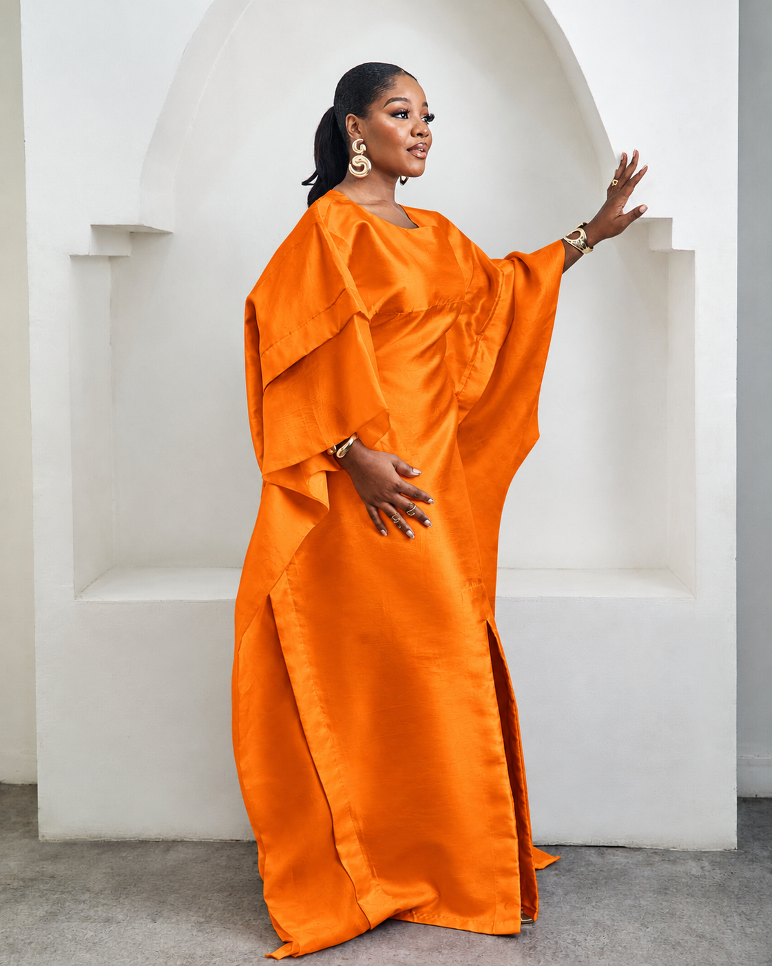 Awe Orange African Satin Boubou