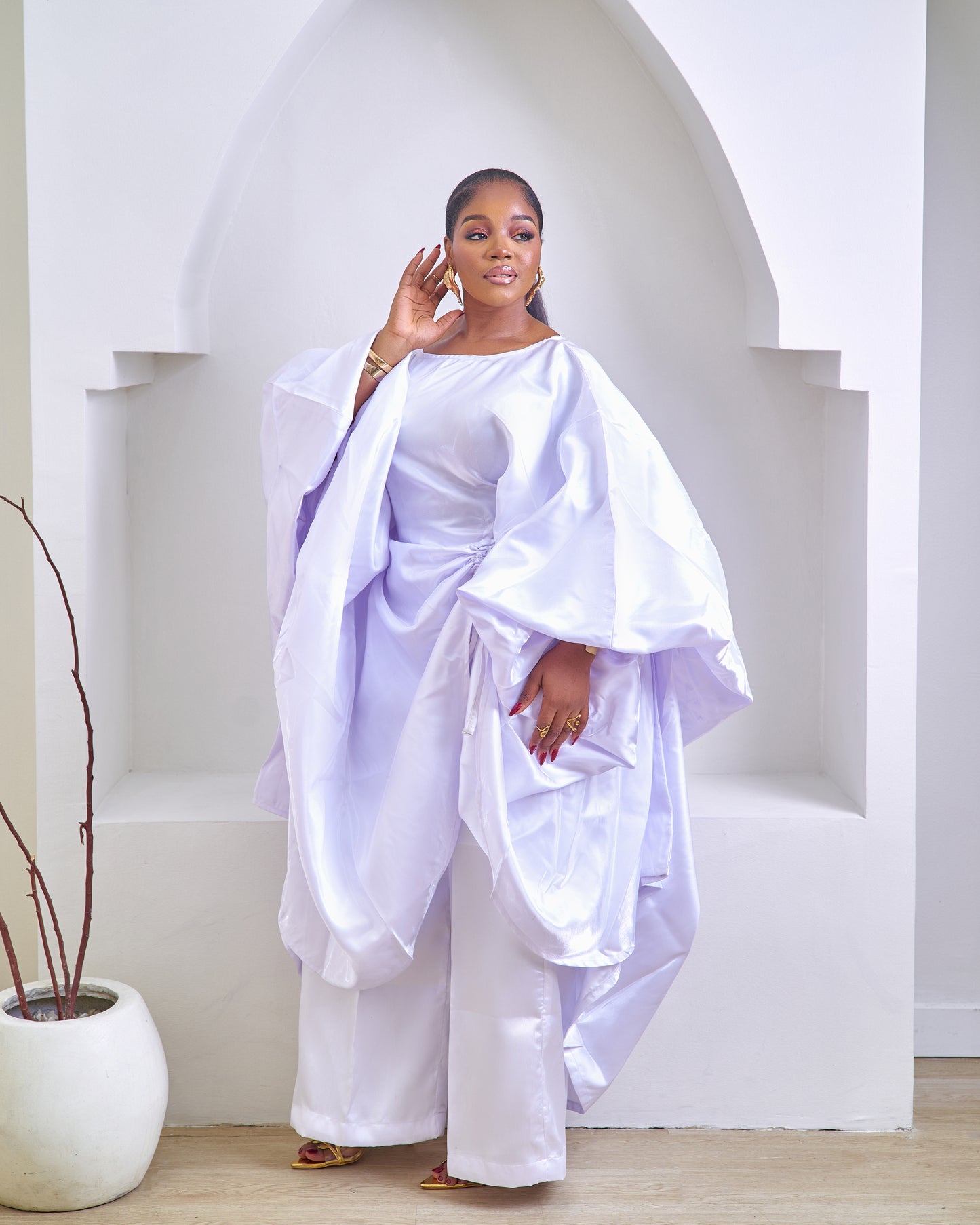 Bernice White 2 piece African Mikado Pant Set