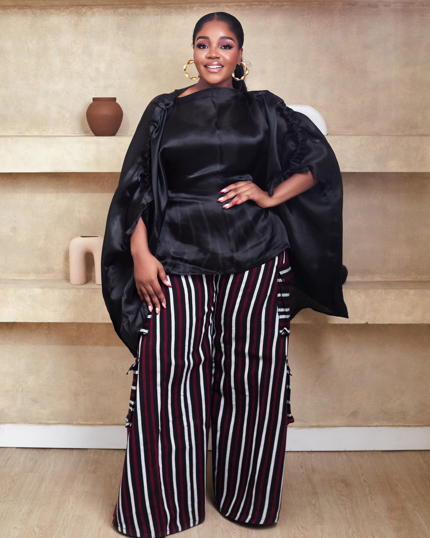 Oye Aso Oke african Hand Woven Pant with Luxurious Organdi Boubou Top