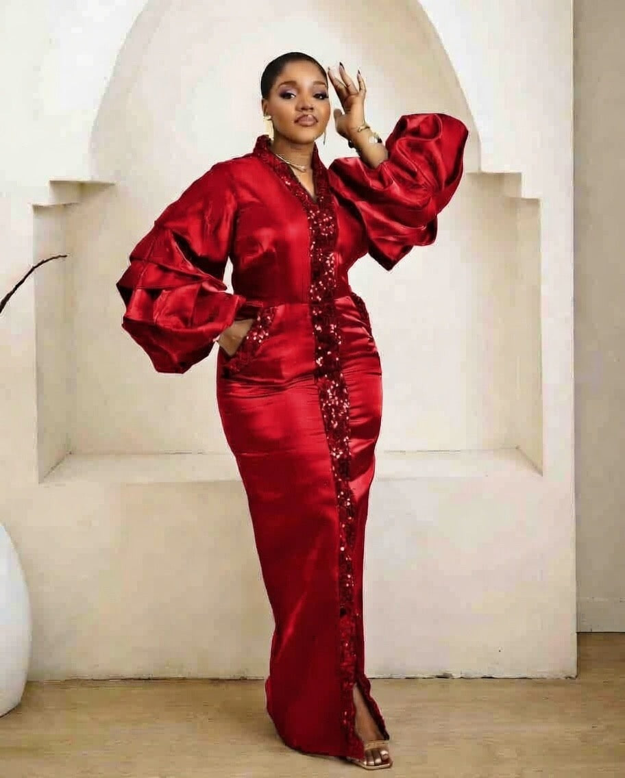 Nia Red Kaftan African Maxi Dress