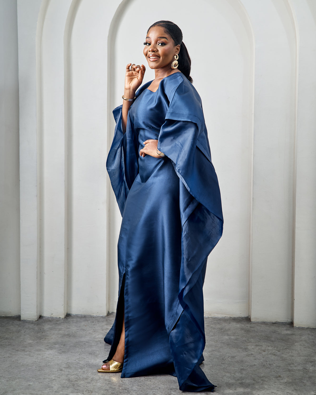 Asheri Navy Blue African Satin Boubou