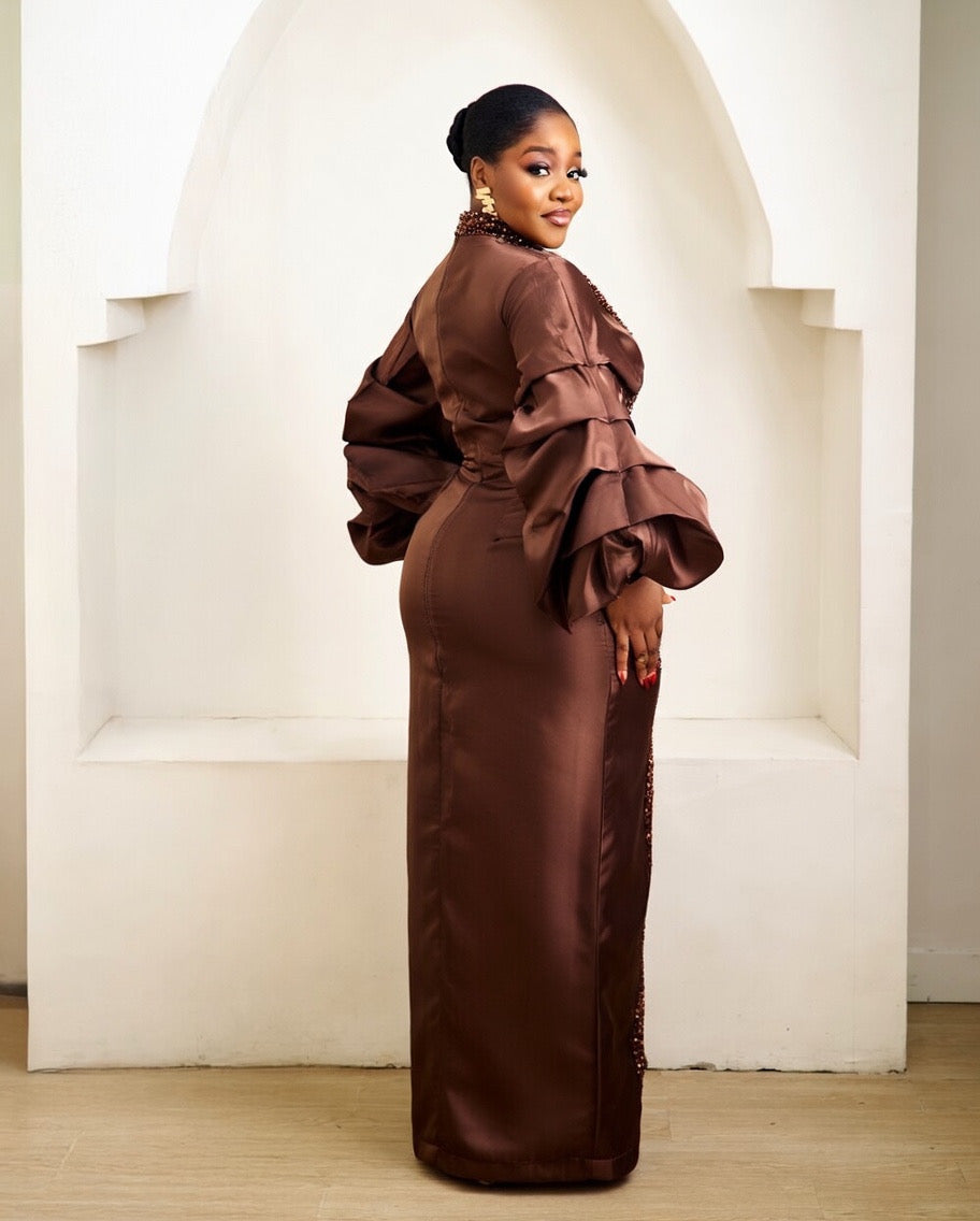 Asali Coffee Brown Kaftan African Maxi Dress