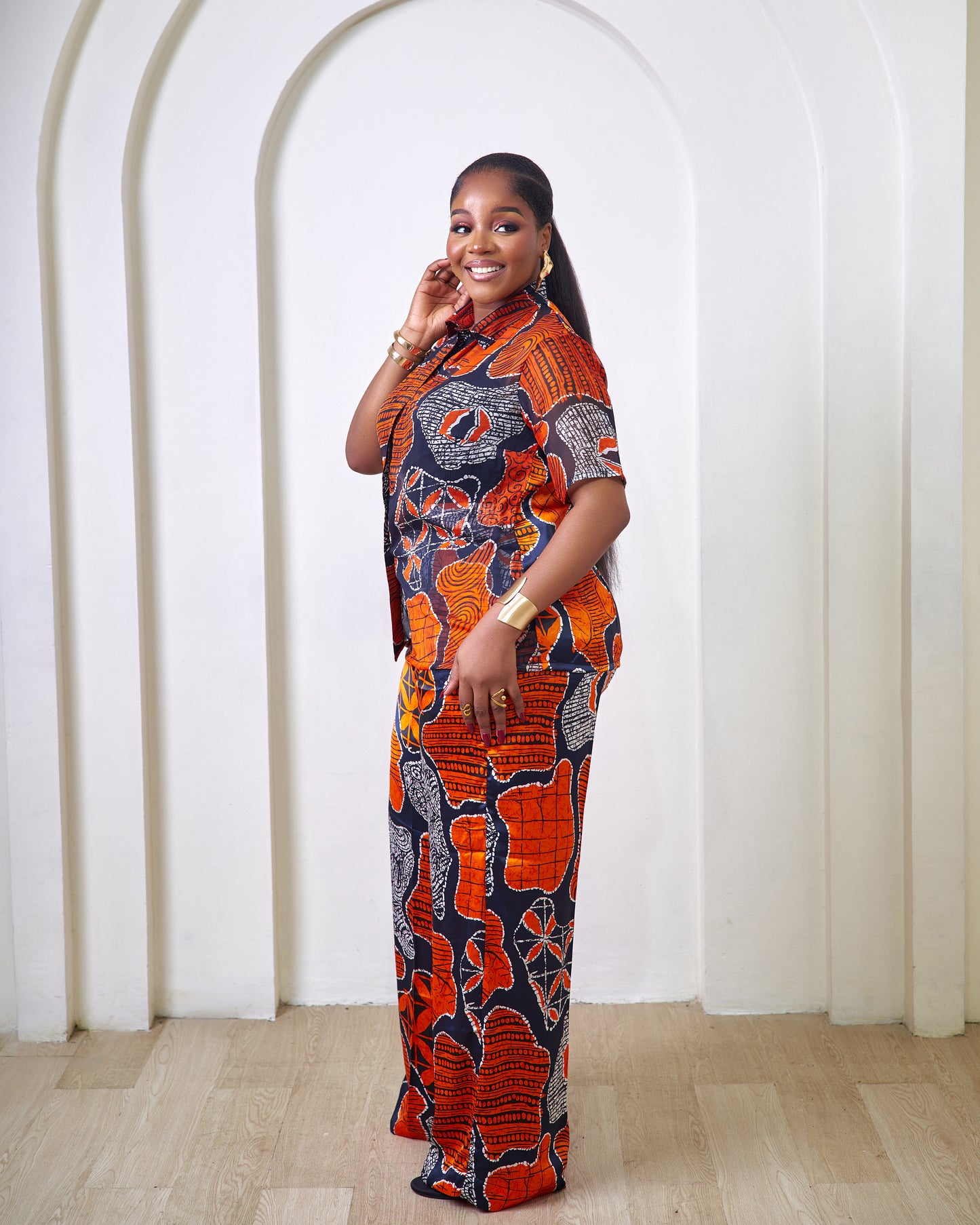 Elani silk and chiffon pant set