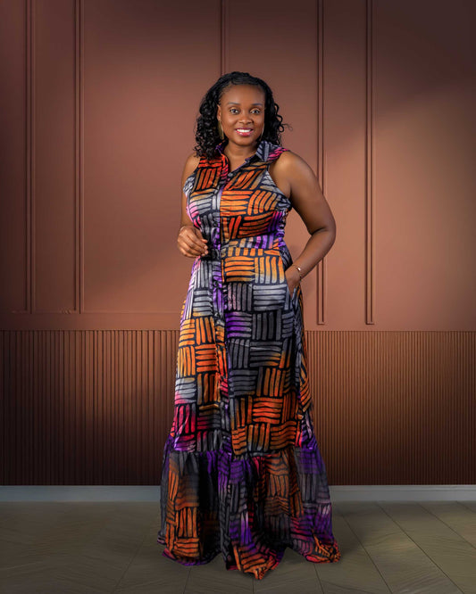 Obiabo Eunice African Print Tiered Maxi Dres