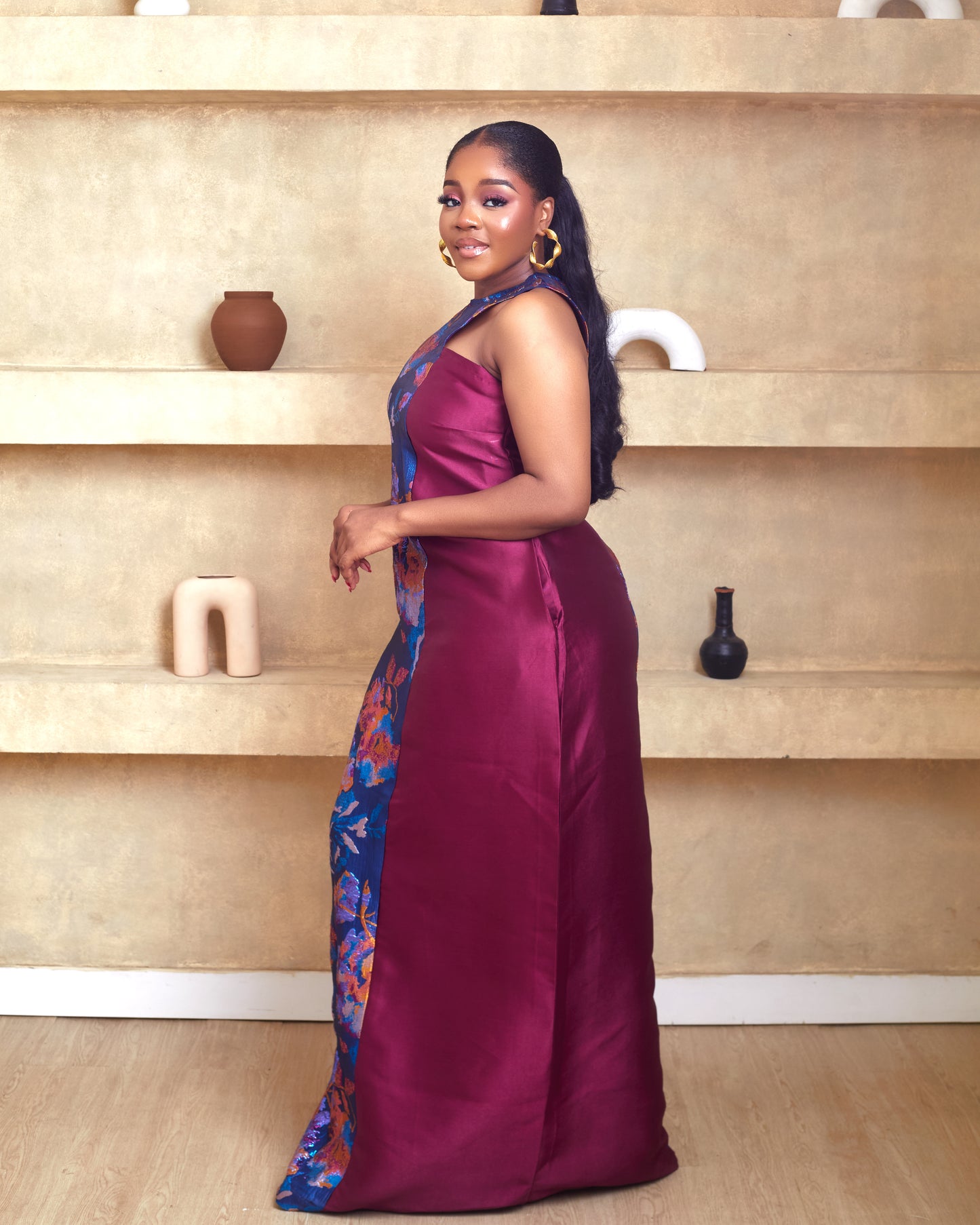 Tasha Damask Mikado Maxi Dress
