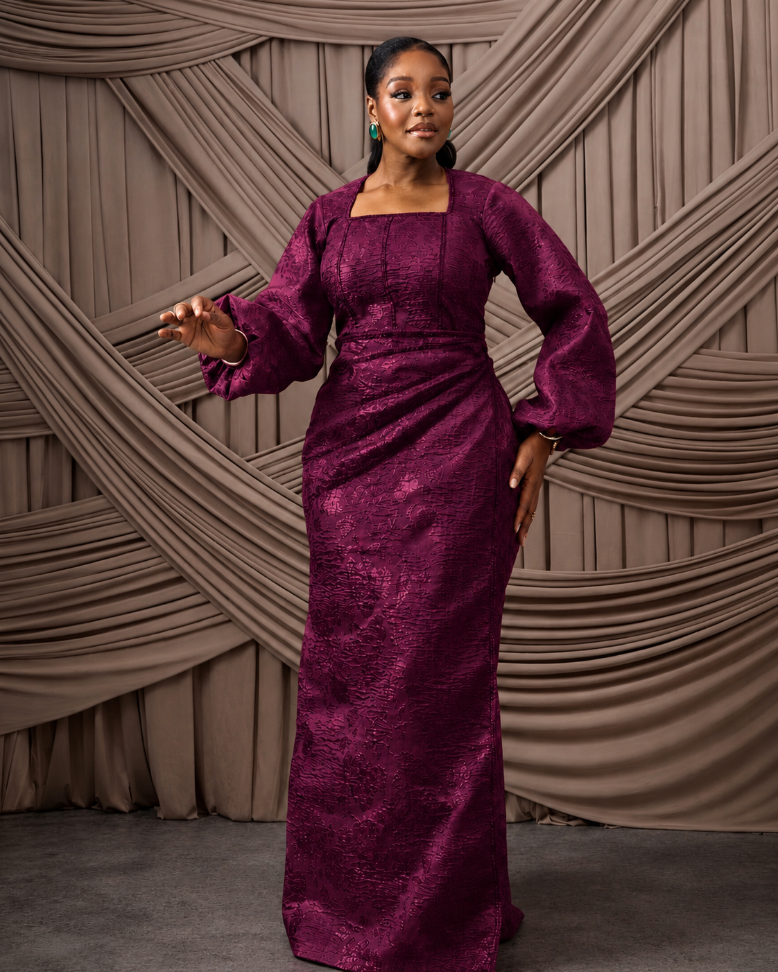 Neema Magenta African Brocade Blouse and Wrapper