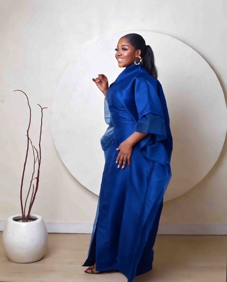 Oyinkansola Royal blue Mikado and Organdi African Boubou