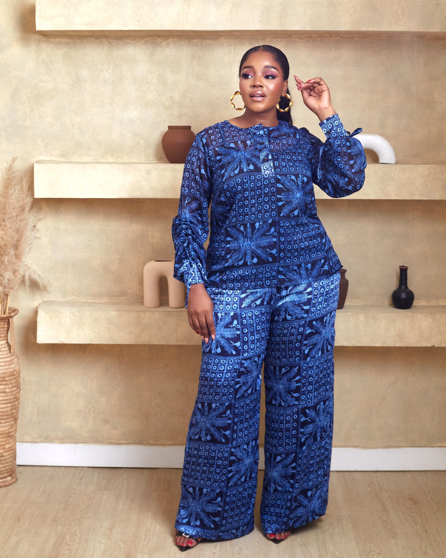 Blue Adire African Print Pant Set