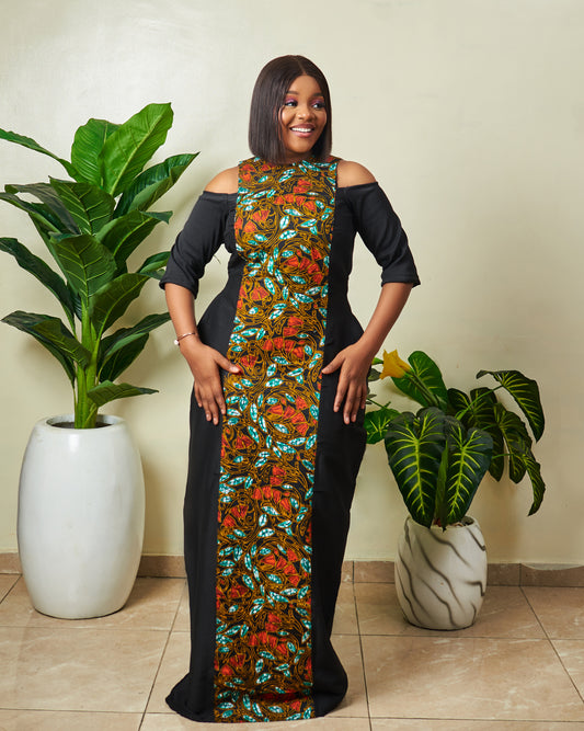 Desola Cold-shoulder African print maxi dress