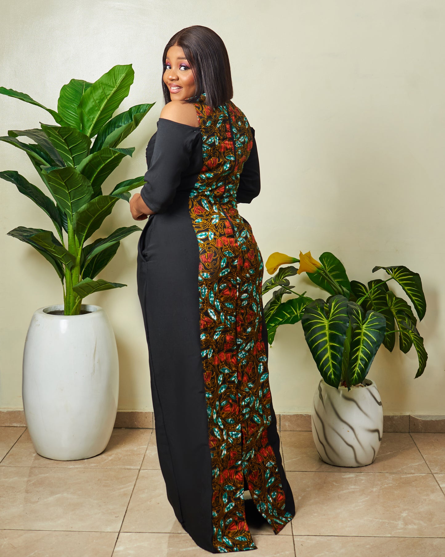 Desola Cold-shoulder African print maxi dress