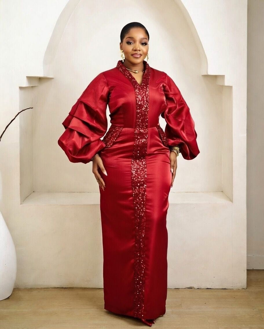 Nia Red Kaftan African Maxi Dress