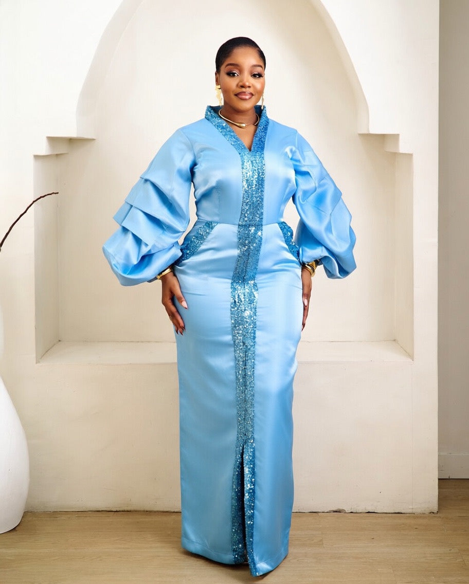 Makena Sky Blue Kaftan African Maxi Dress