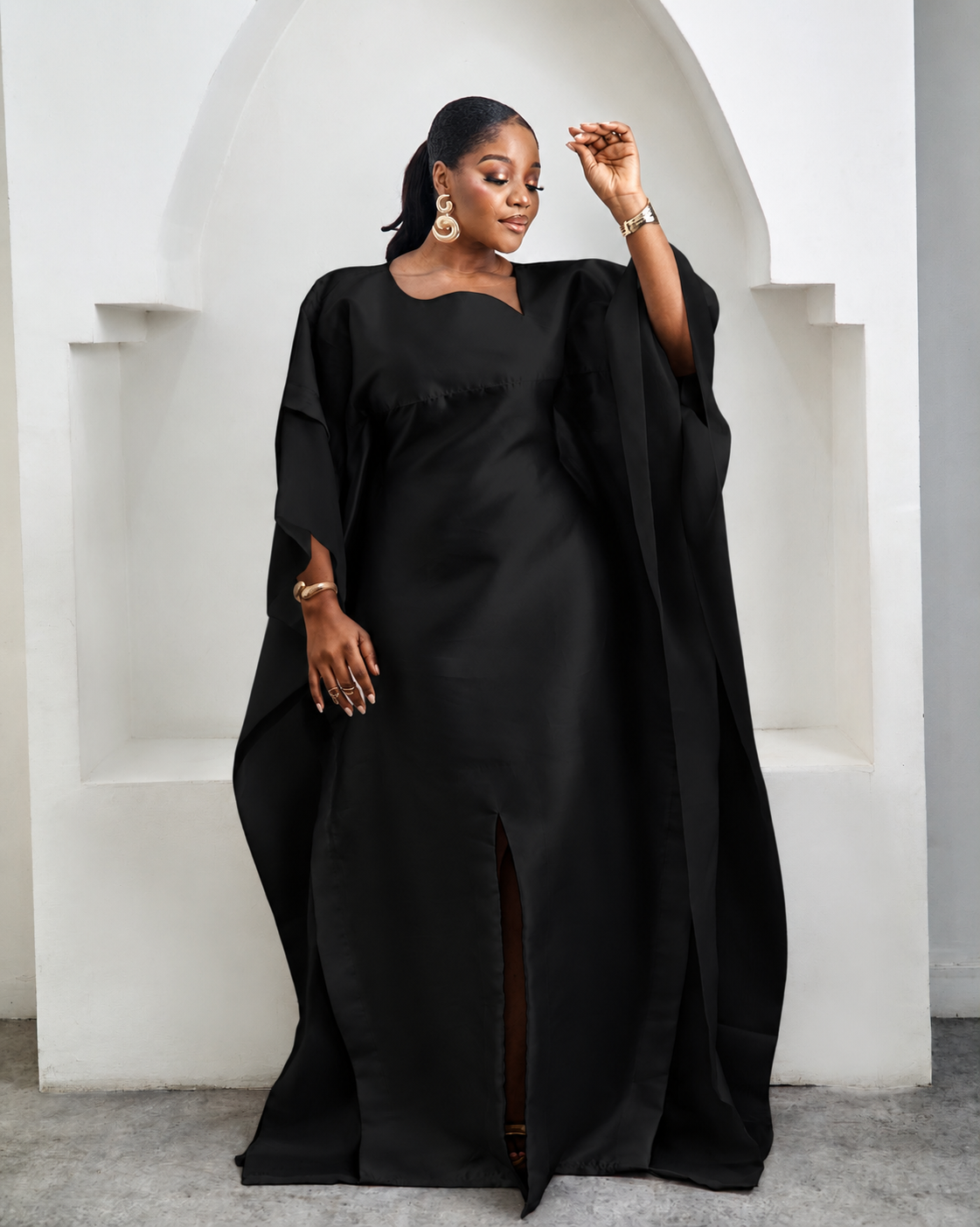 Awe Black African Satin Boubou