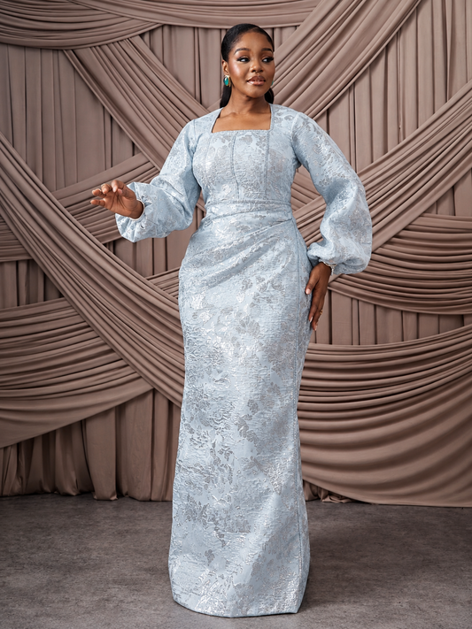 Neema Silver African Brocade Blouse and Wrapper