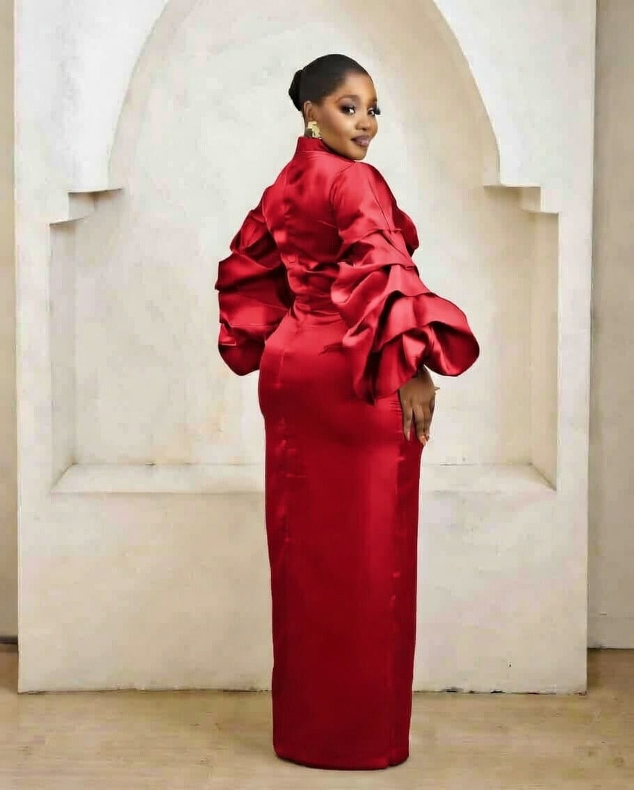 Nia Red Kaftan African Maxi Dress