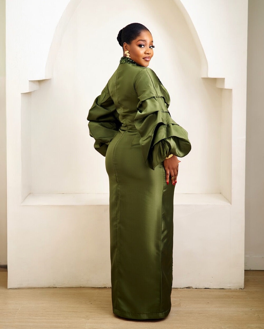 Ohemma Olive Green Kaftan African Maxi Dress