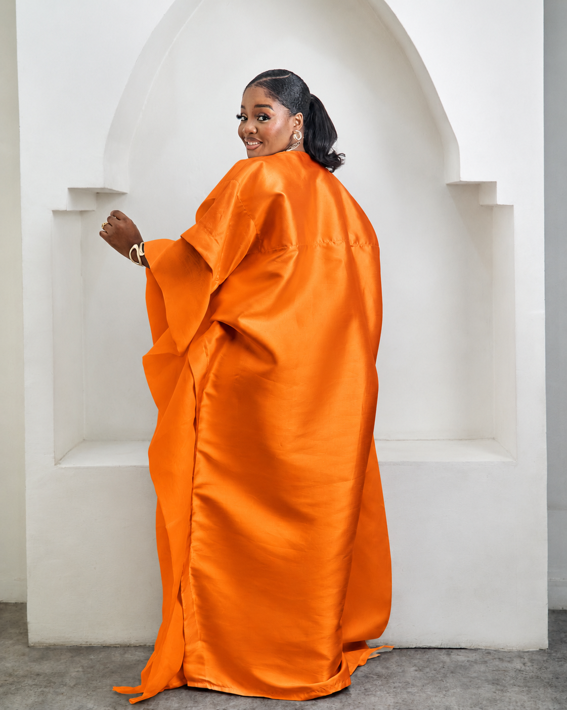 Awe Orange African Satin Boubou