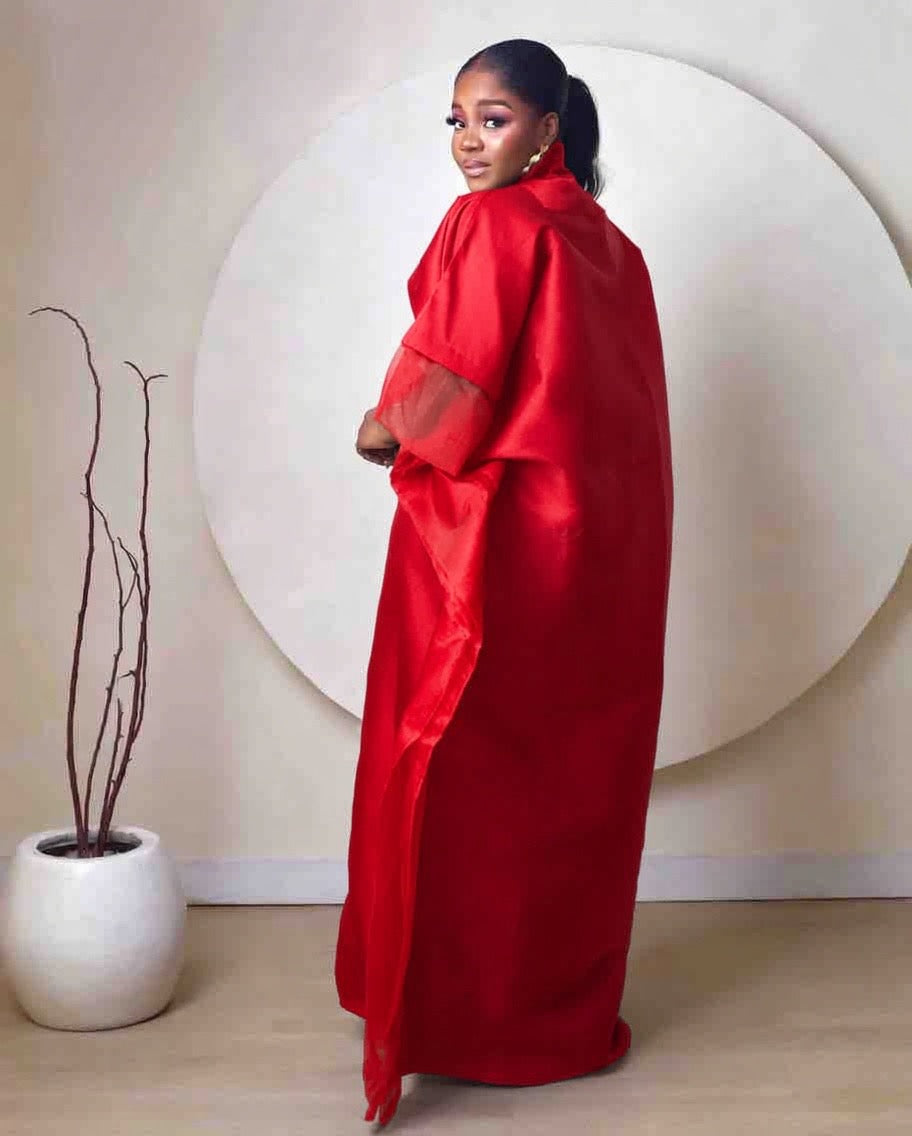 Oyinkansola Red Mikado and Organdi African Boubou