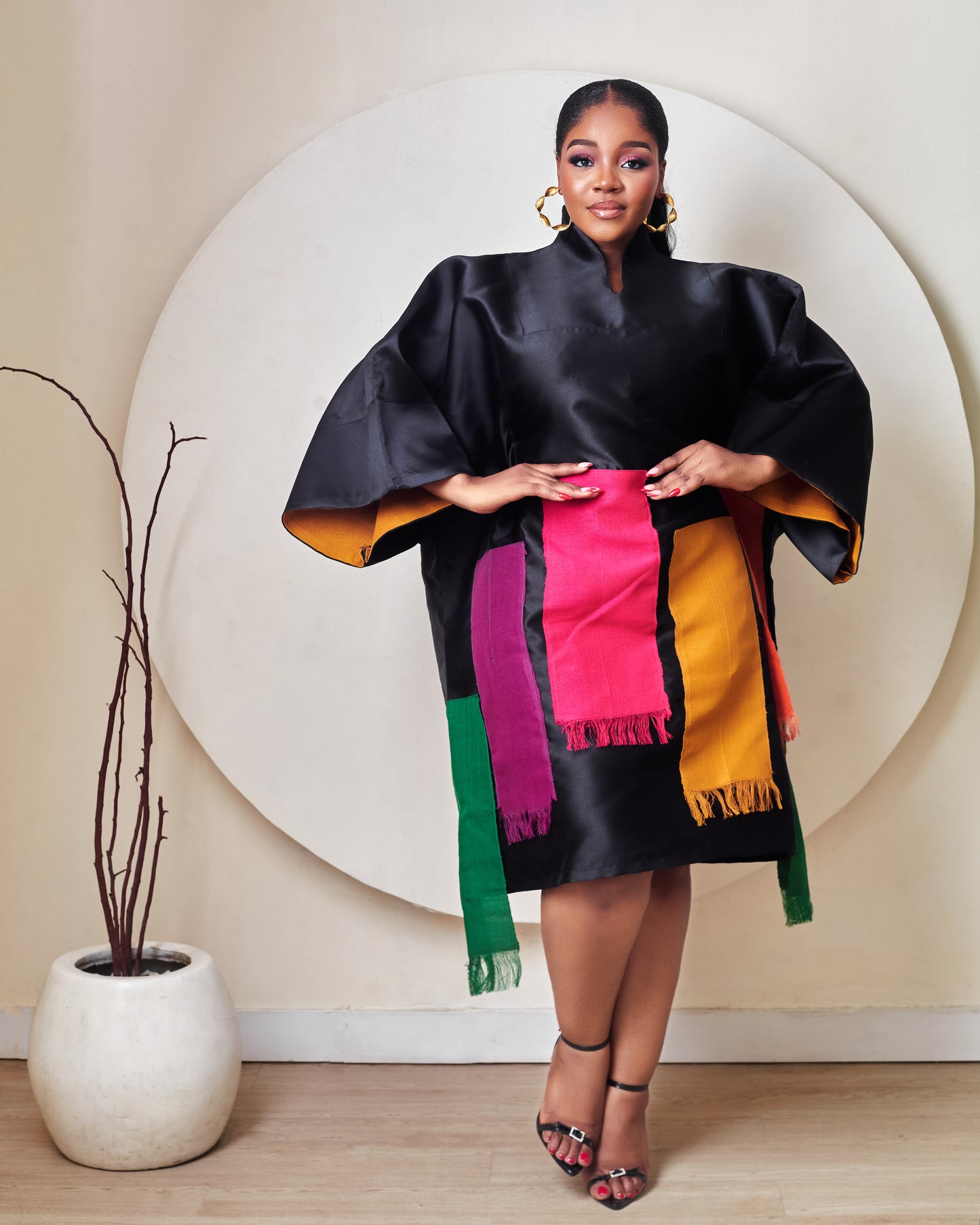 Ariel Black Short Mikado Aso Oke Boubou