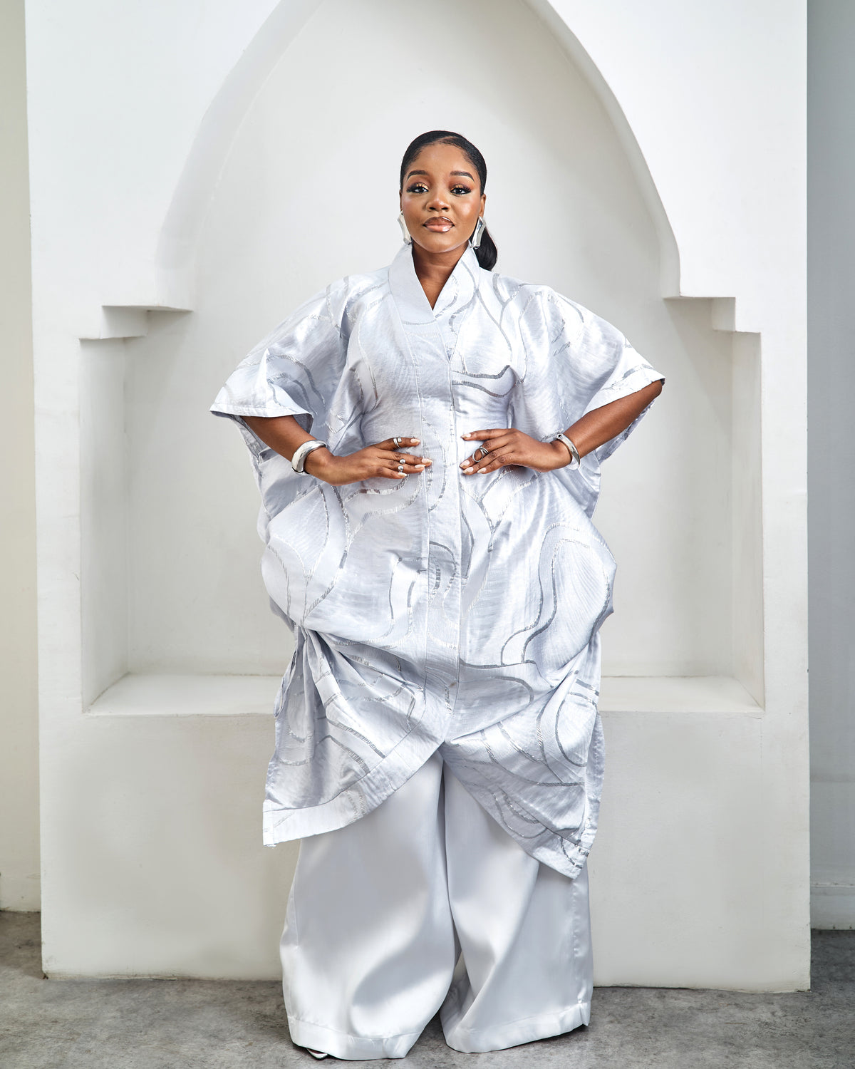 Ama Silver African Boubou & Trouser Set