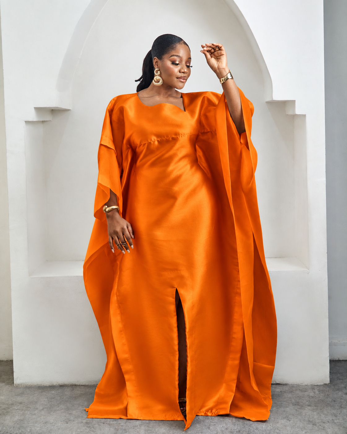Awe Orange African Satin Boubou