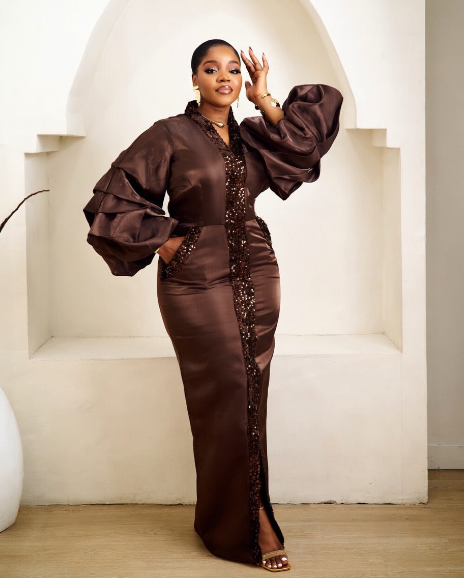 Asali Coffee Brown Kaftan African Maxi Dress
