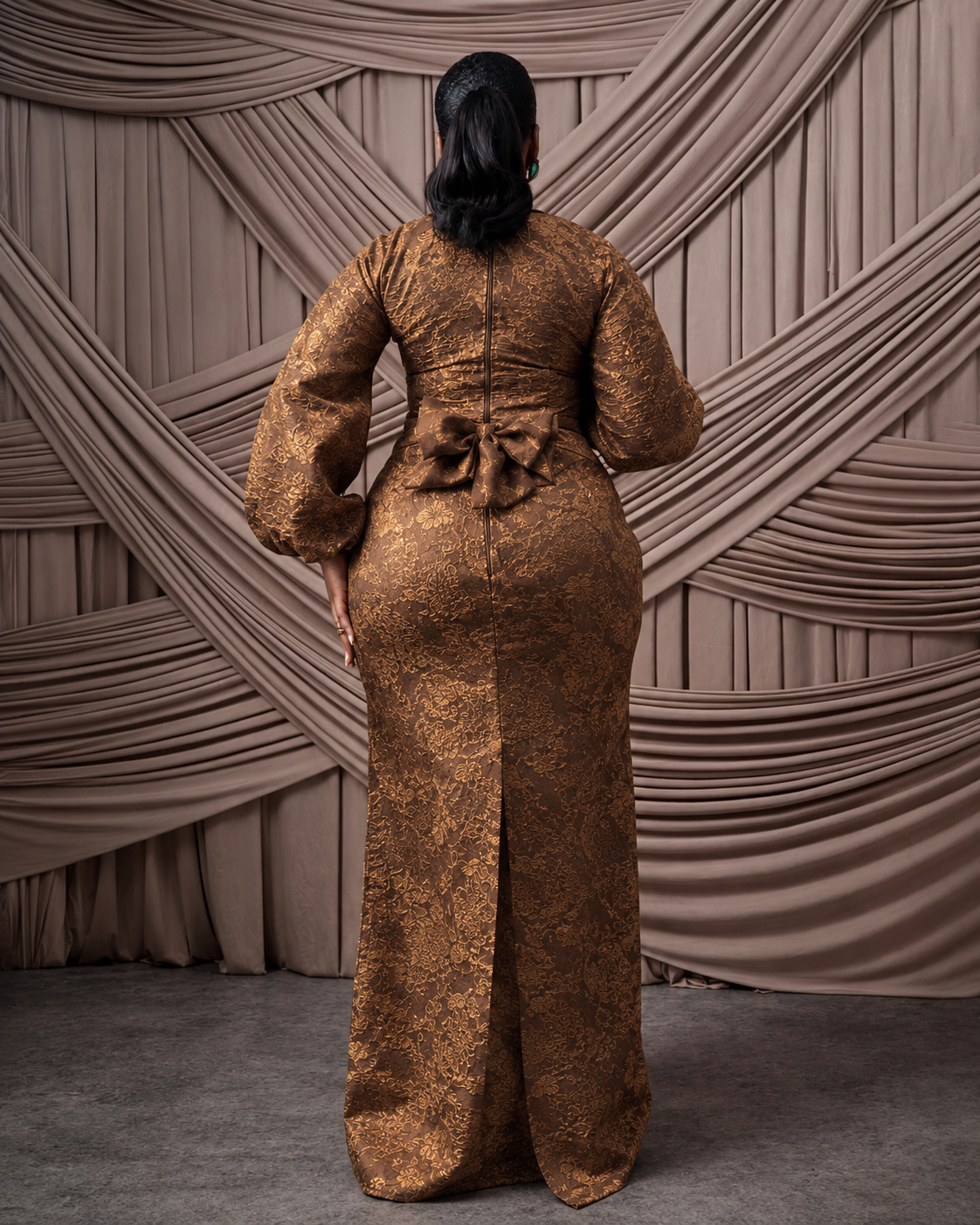 Neema Brown African Brocade Blouse and Wrapper
