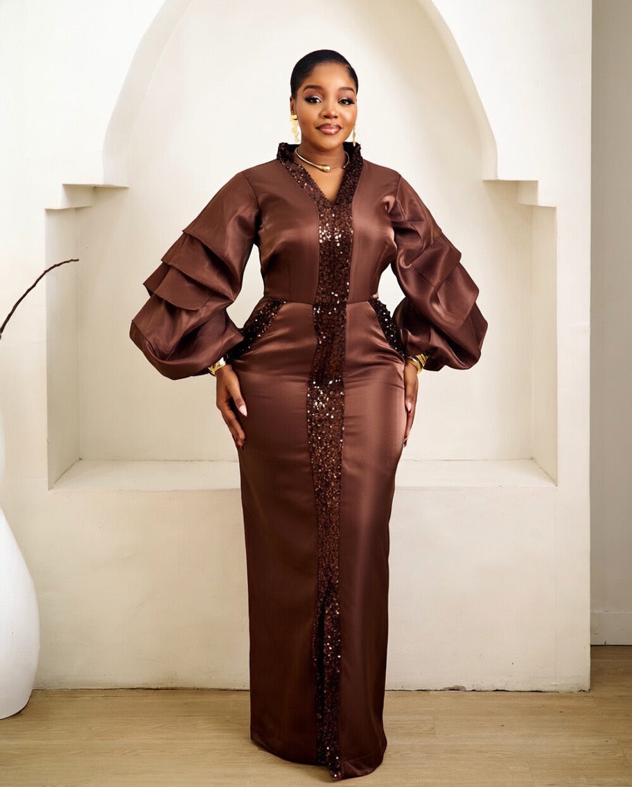 Asali Coffee Brown Kaftan African Maxi Dress