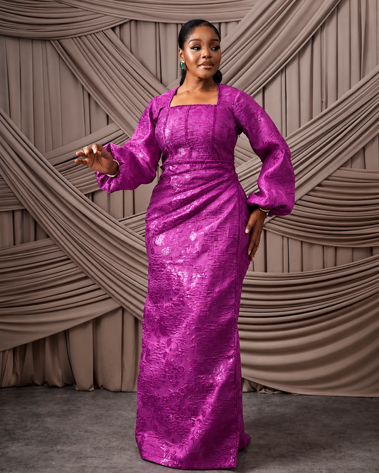 Neema Magenta African Brocade Blouse and Wrapper