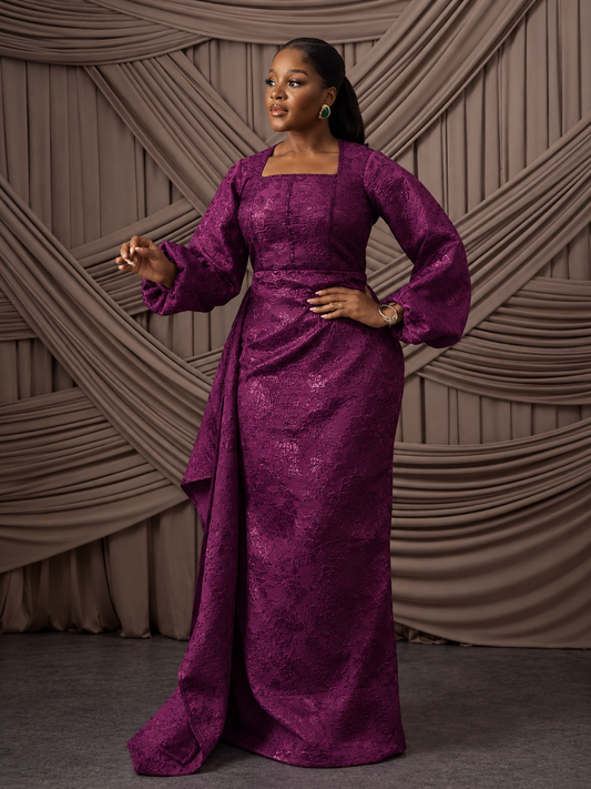 Neema Magenta African Brocade Blouse and Wrapper