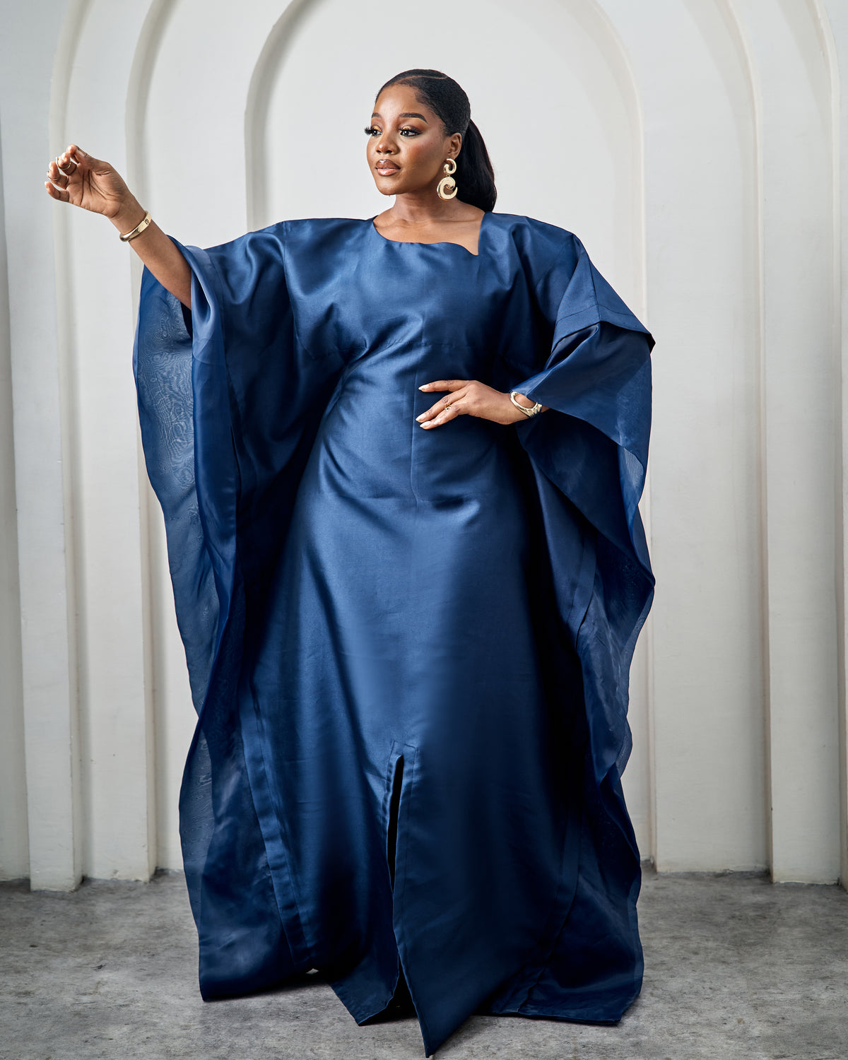 Asheri Navy Blue African Satin Boubou