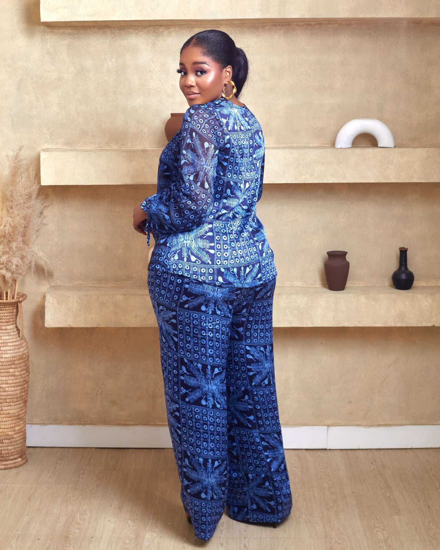 Blue Adire African Print Pant Set
