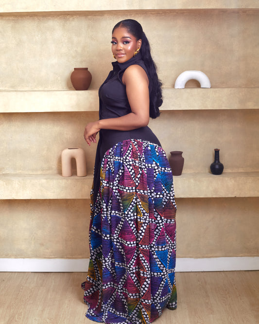 Adalia Black Maxi African Print Shirt Dress