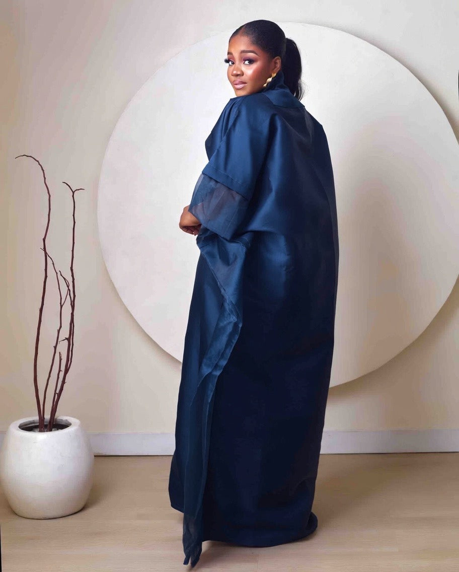Oyinkansola Navy Blue Mikado and Organdi African Boubou