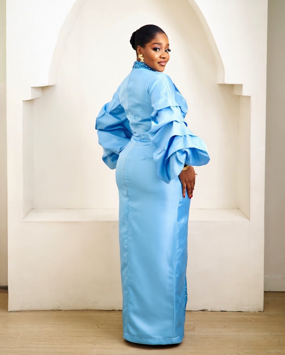 Makena Sky Blue Kaftan African Maxi Dress