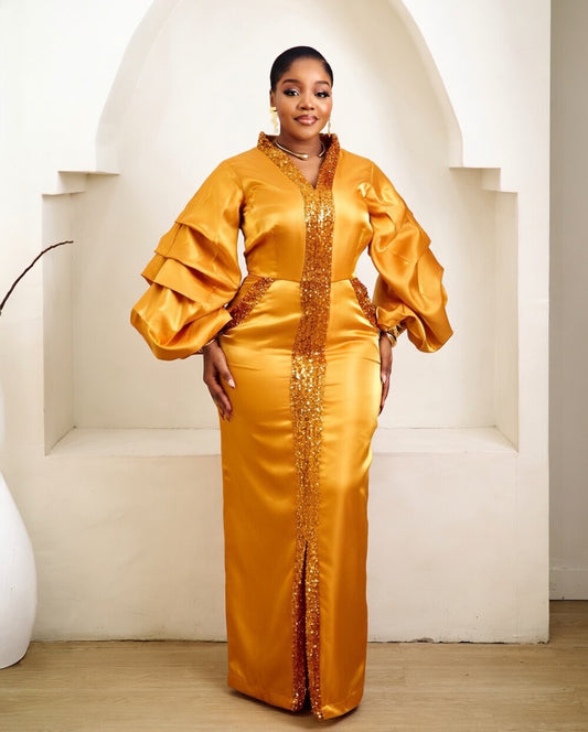 Oura Gold Kaftan African Maxi Dress