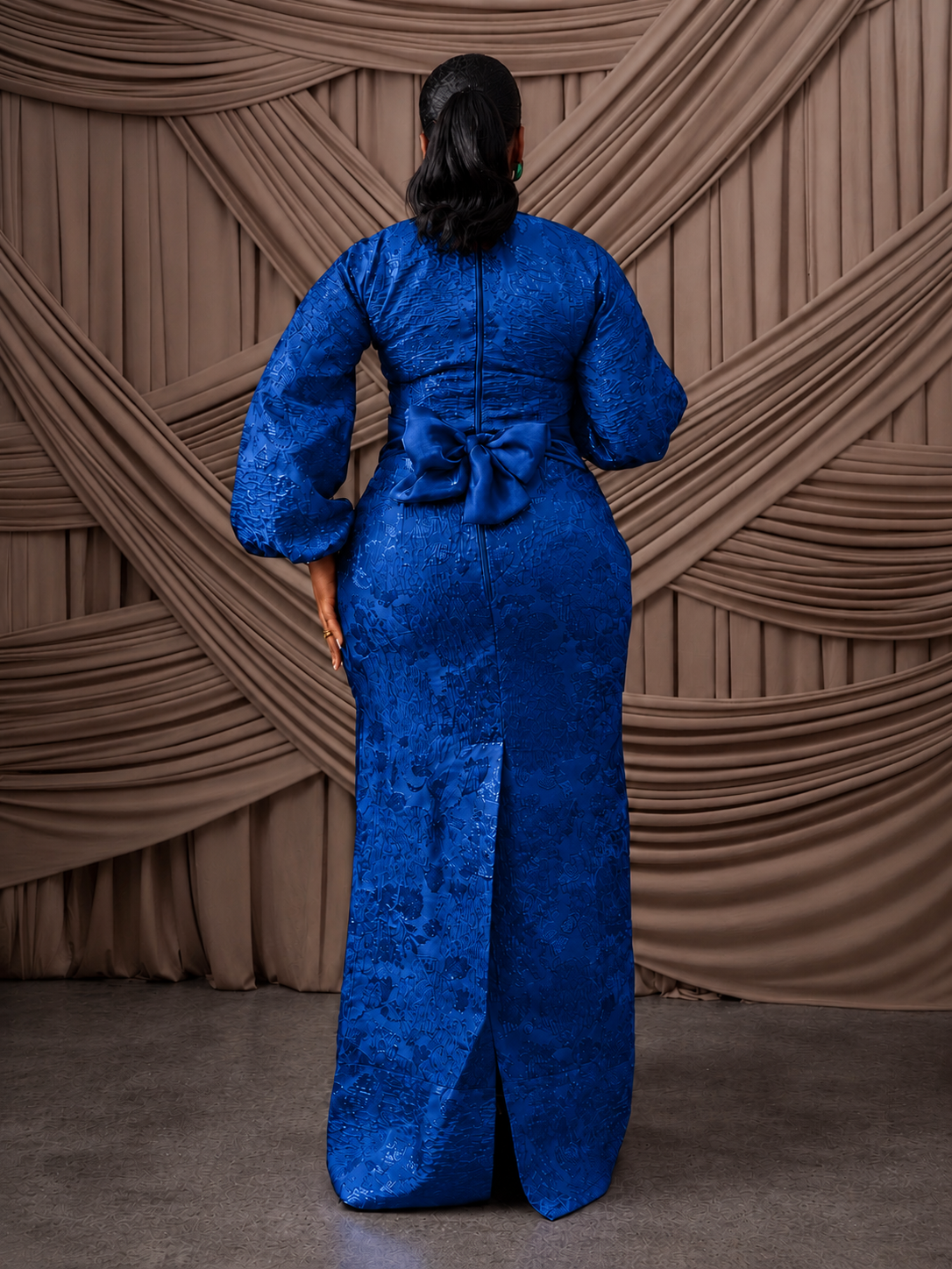 Neema Blue African Brocade Blouse and Wrapper