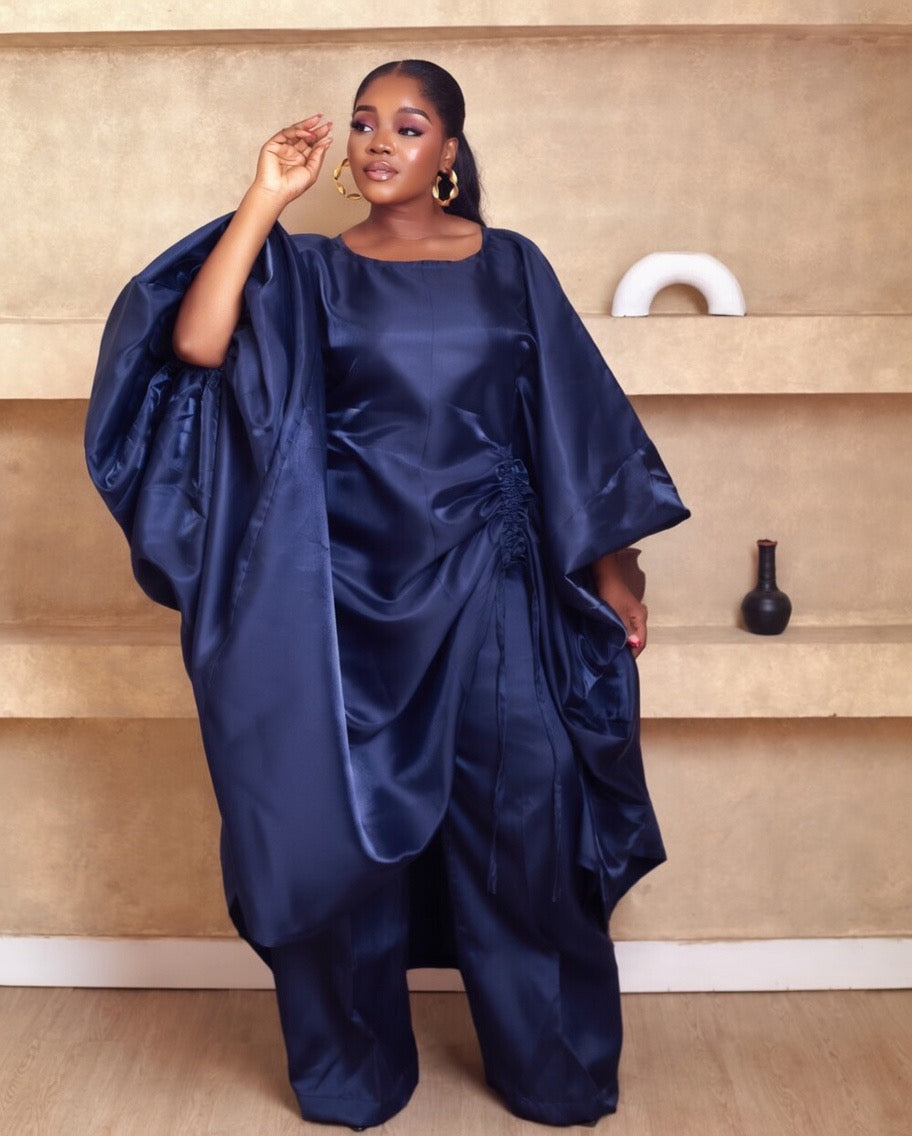 Malkia Navy blue 2 piece African Mikado Pant Set