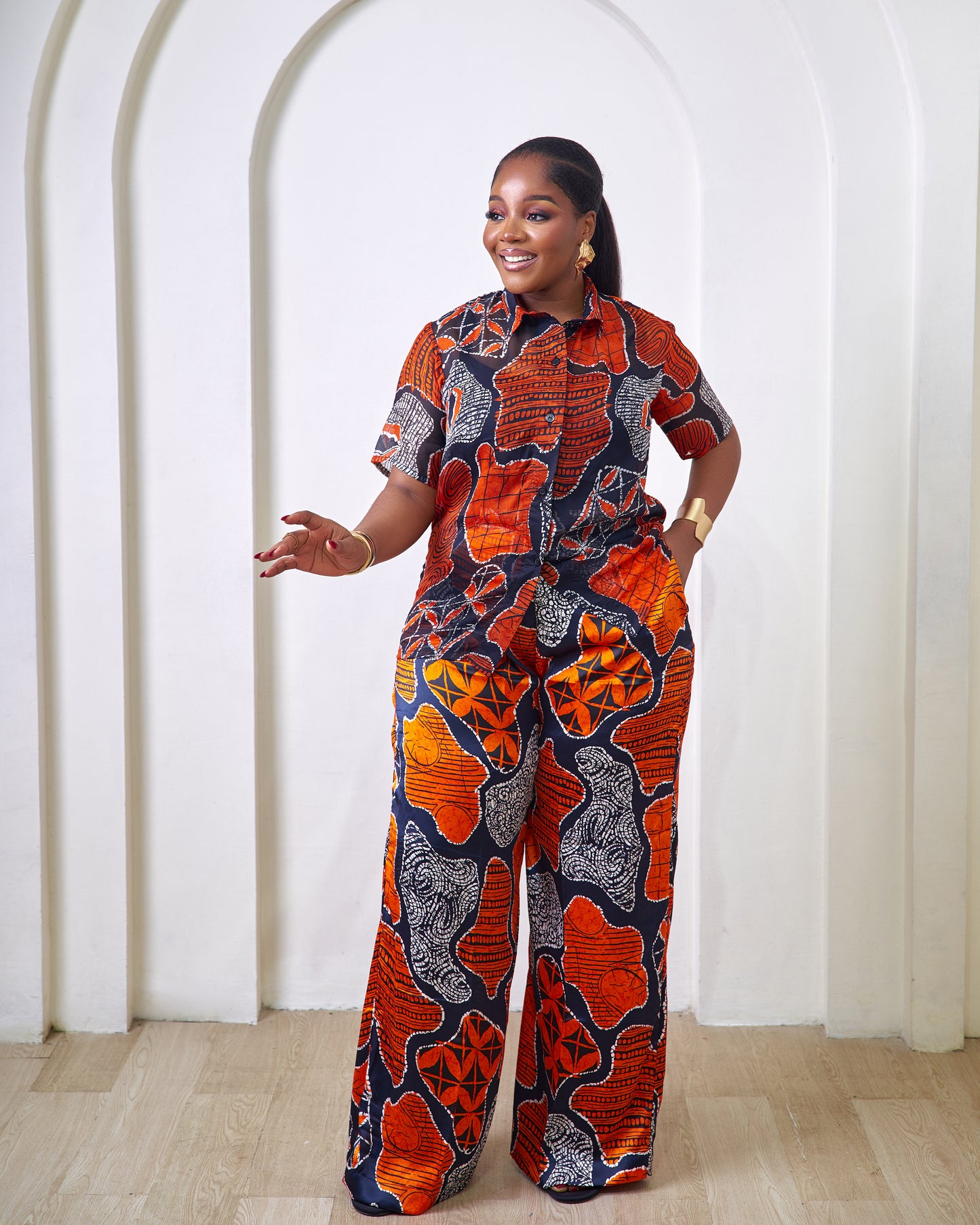 Elani silk and chiffon pant set