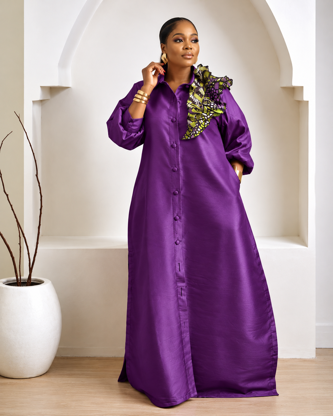 Adanna Lux African Purple Elegant Maxi Dress
