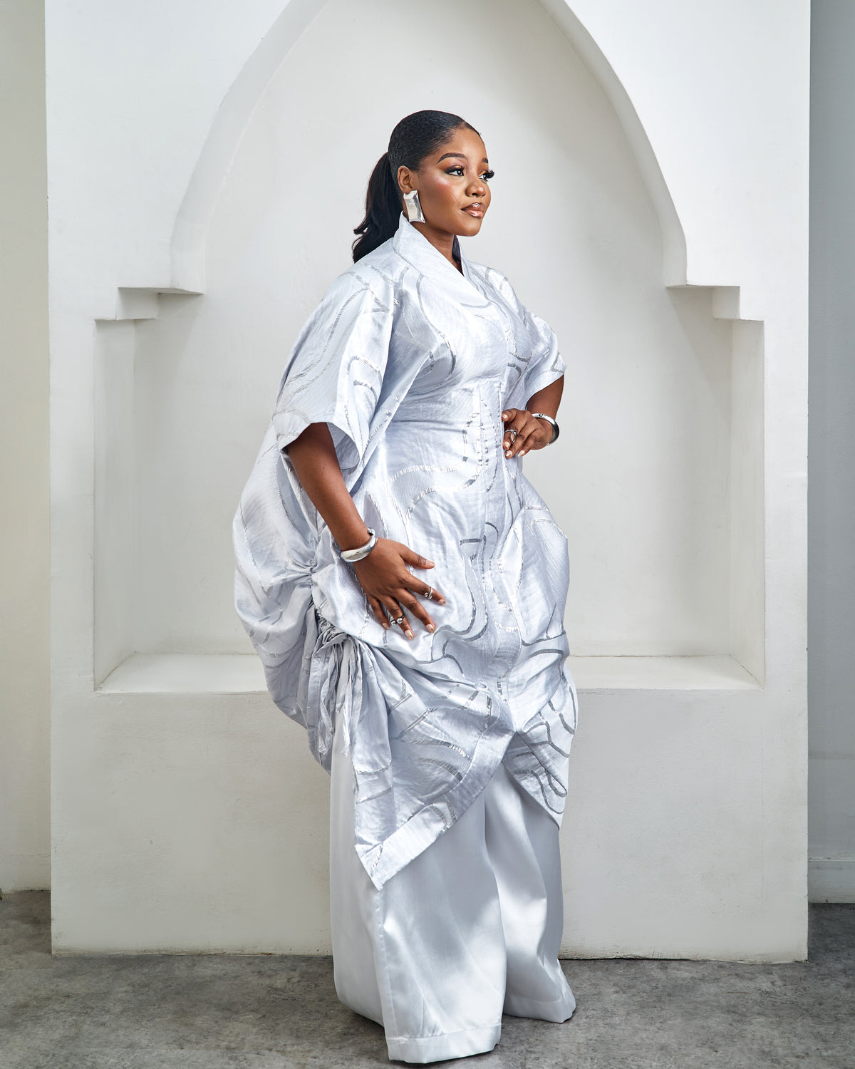 Ama Silver African Boubou & Trouser Set