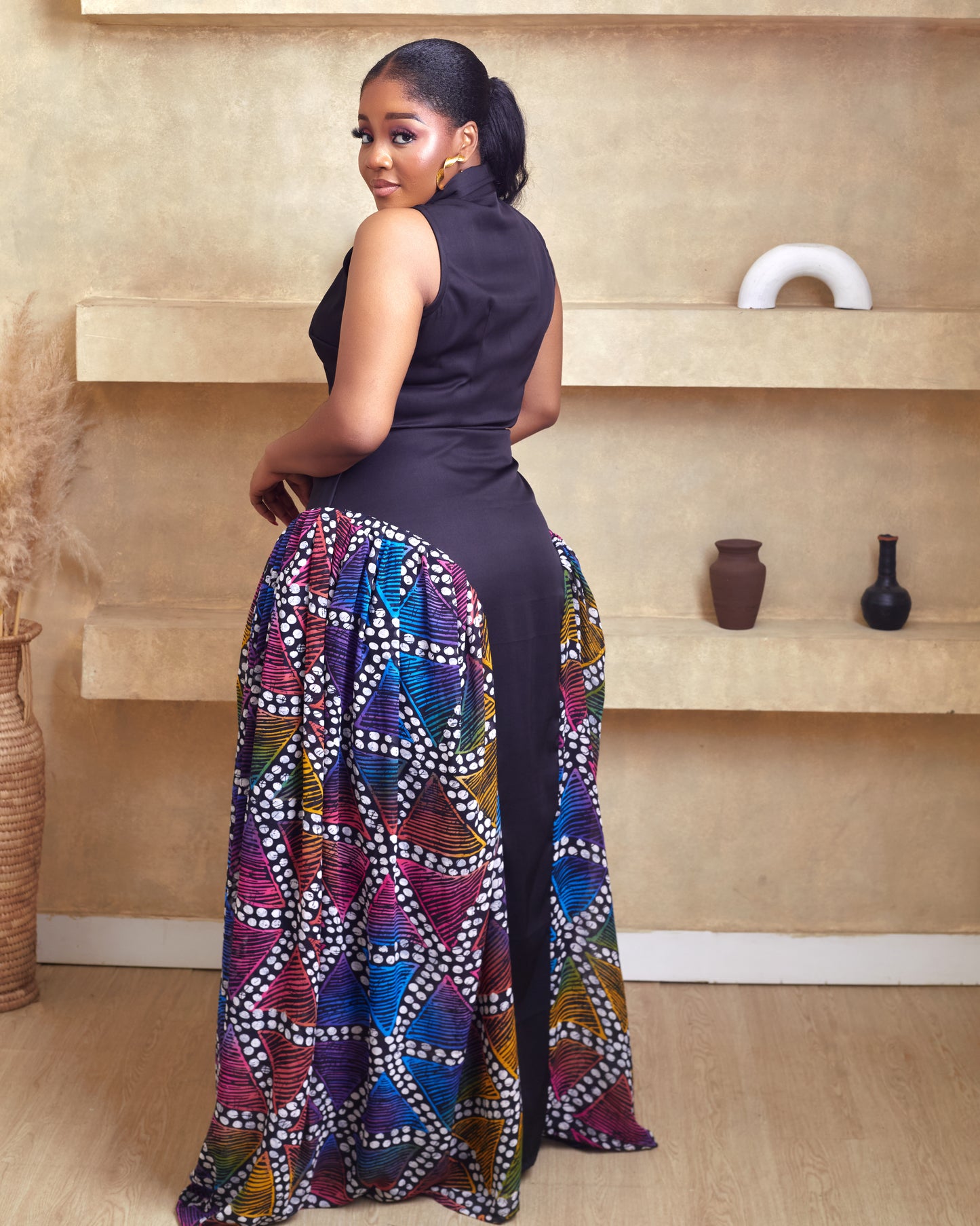 Adalia Black Maxi African Print Shirt Dress