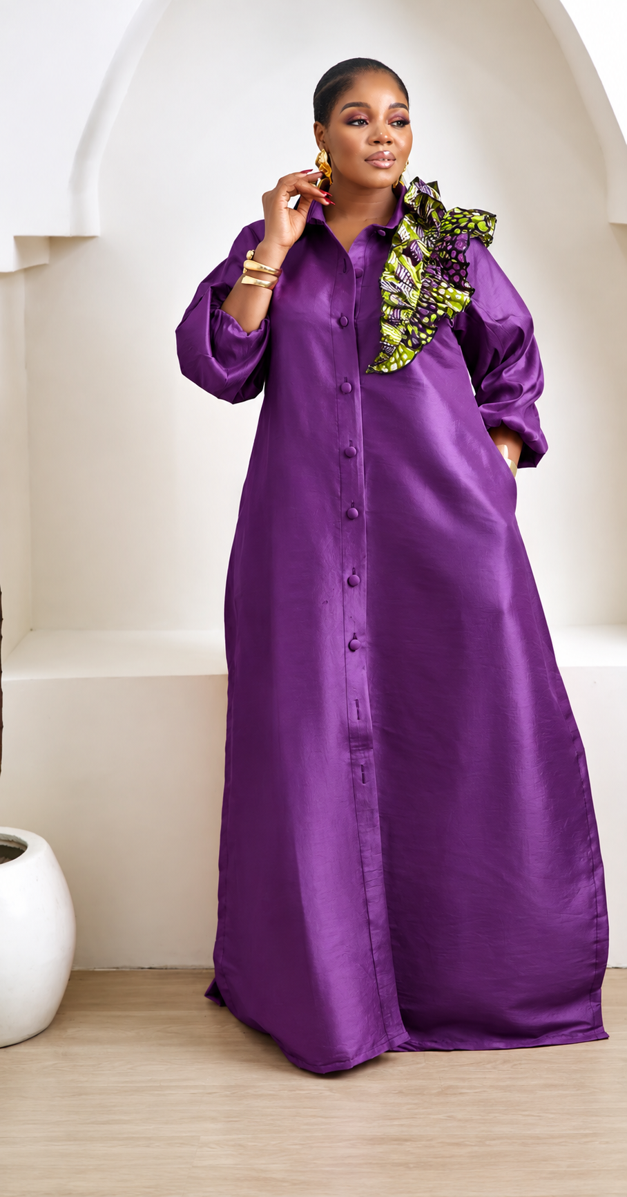 Adanna Lux African Purple Elegant Maxi Dress
