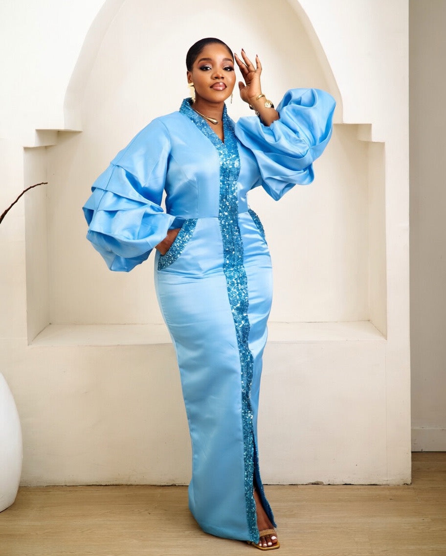 Makena Sky Blue Kaftan African Maxi Dress