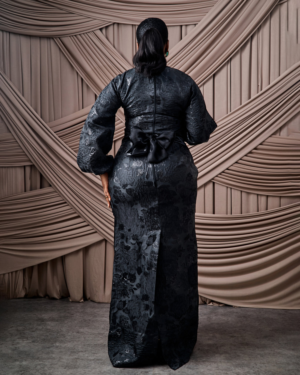 Neema Black African Brocade Blouse and Wrapper