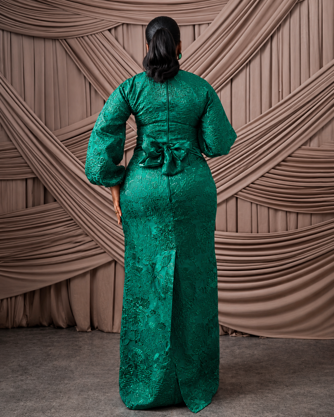 Neema Green African Brocade Blouse and Wrapper