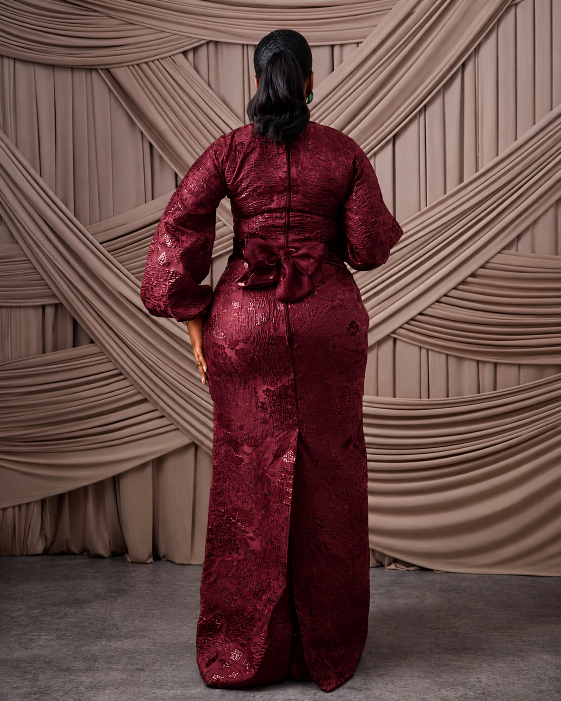 Neema Wine African Brocade Blouse and Wrapper