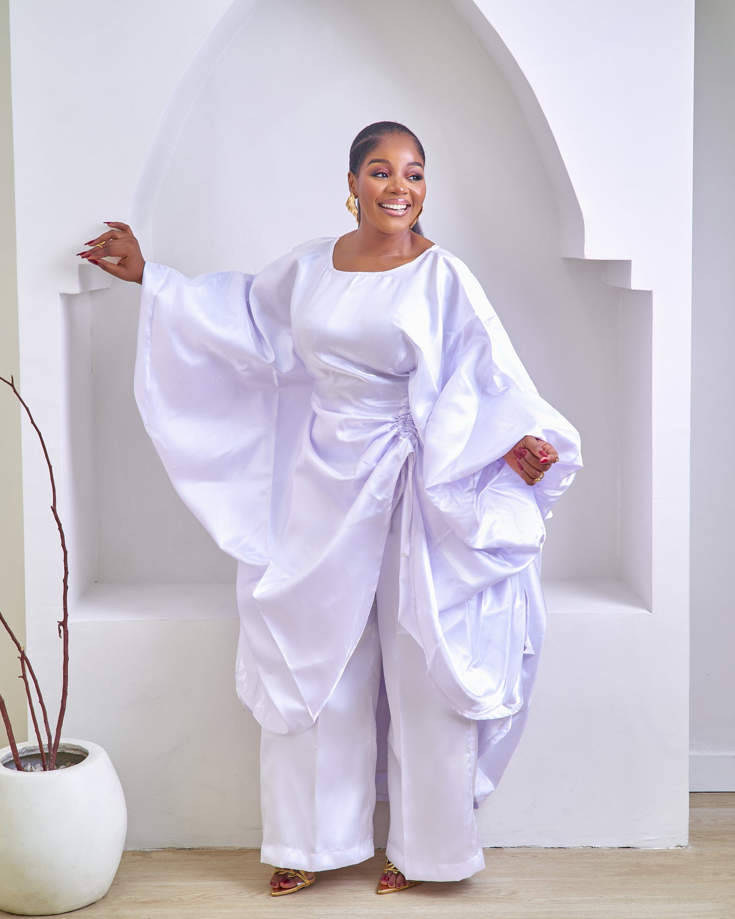 Bernice White 2 piece African Mikado Pant Set