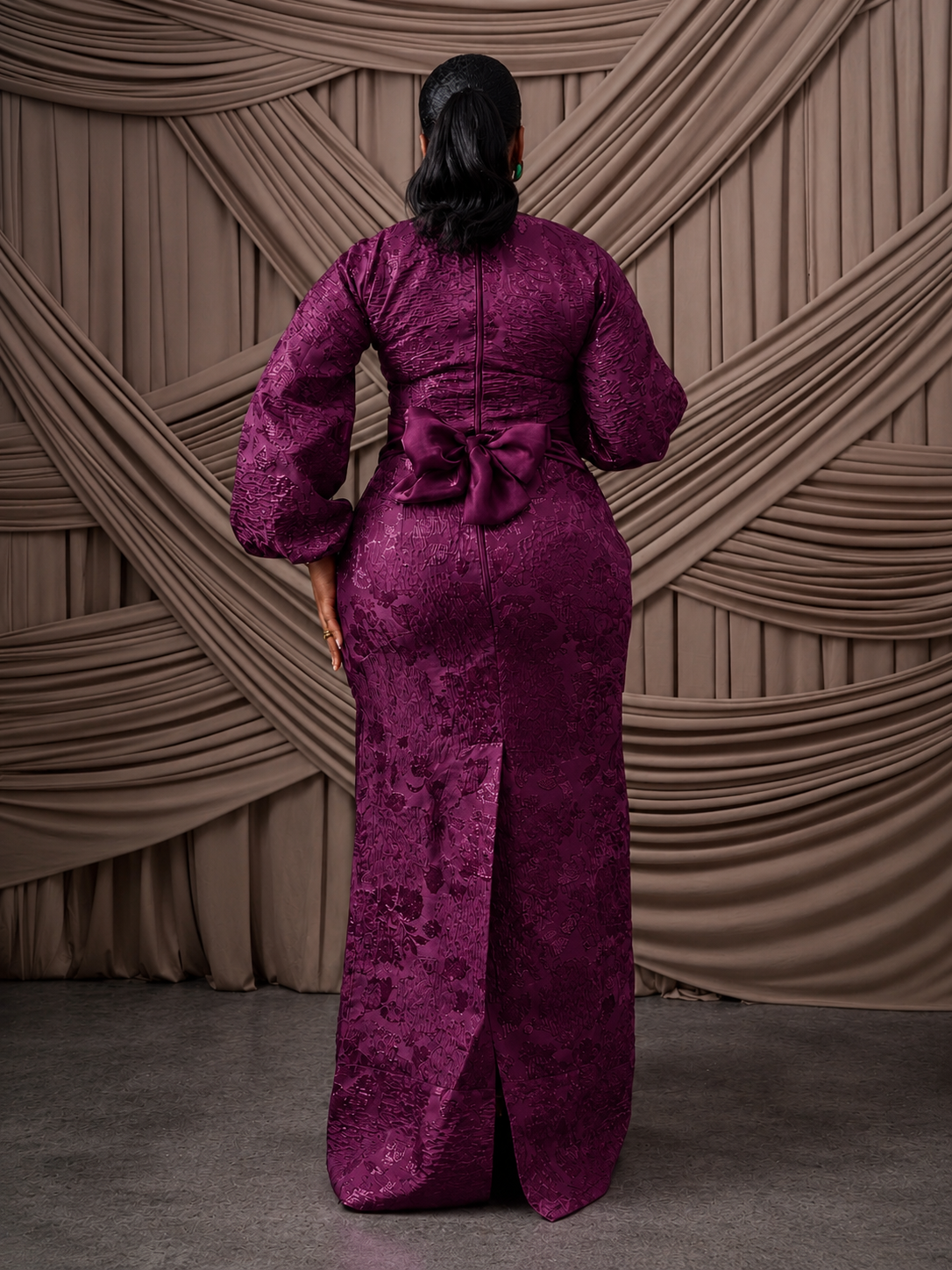 Neema Magenta African Brocade Blouse and Wrapper
