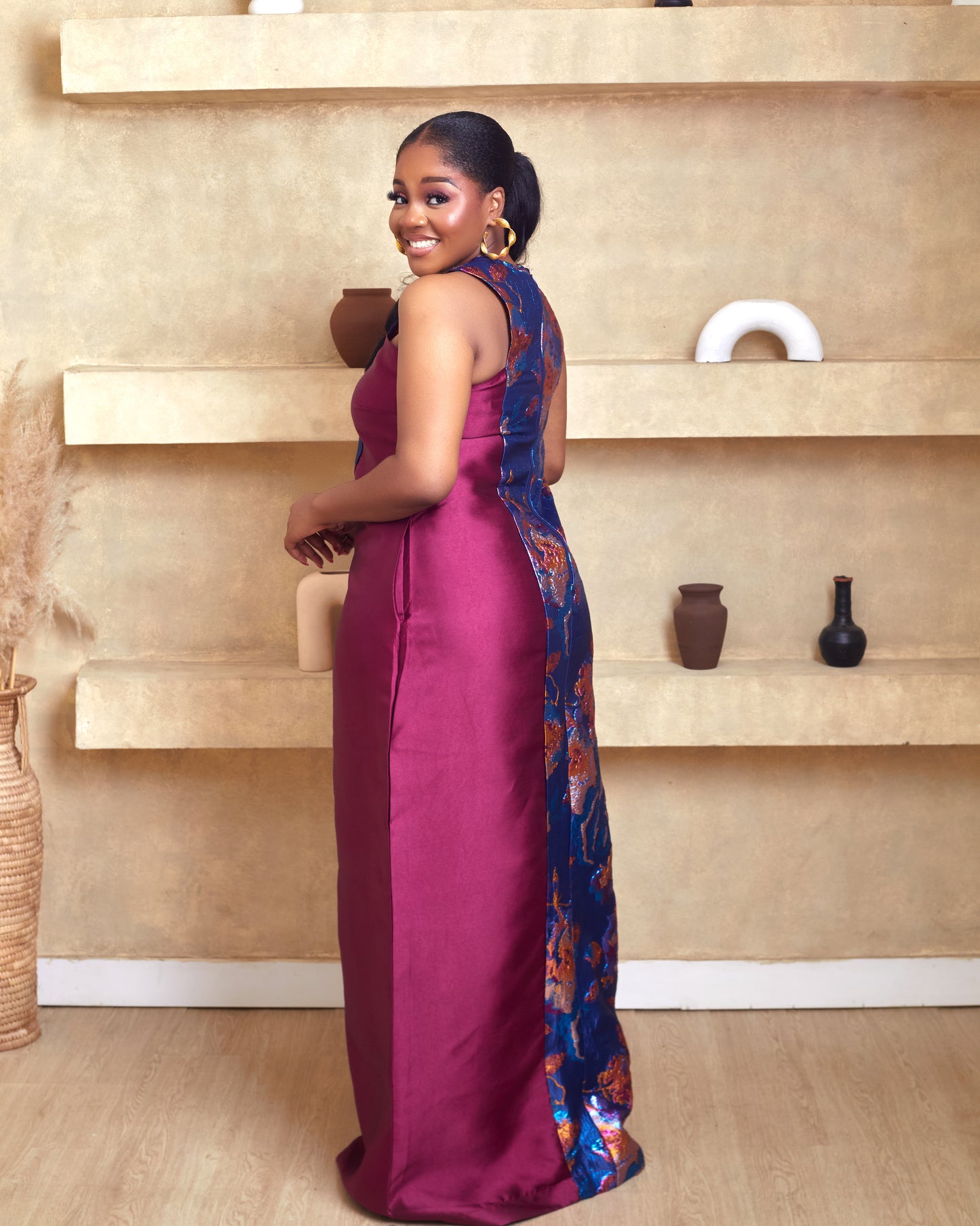 Tasha Damask Mikado Maxi Dress